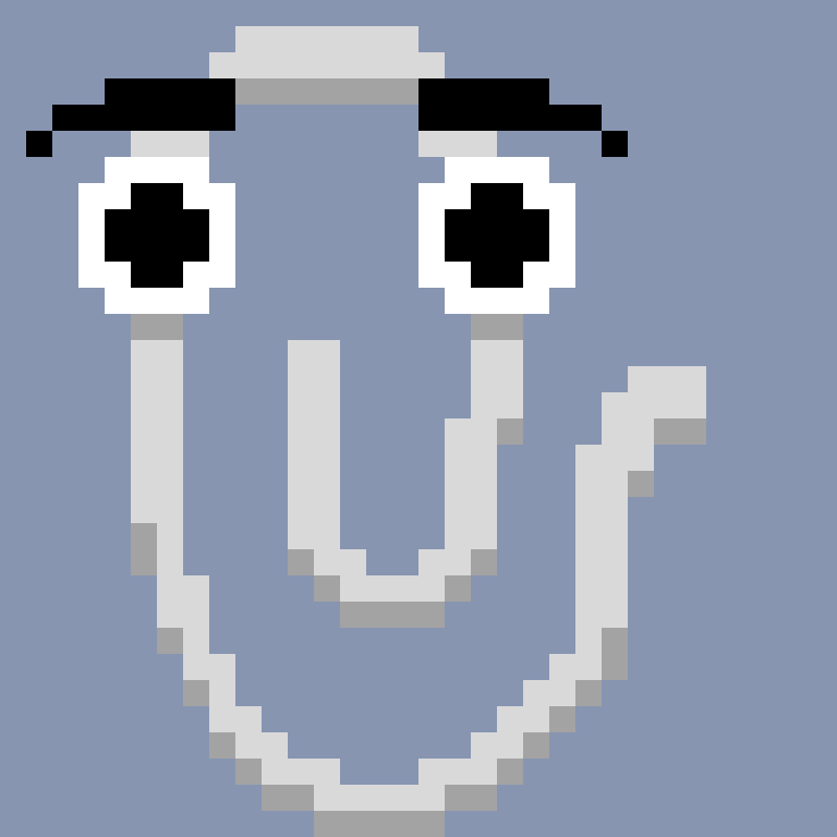 Clippy, a paperclip with eyes, looks around and then bounces and waves at the viewer.